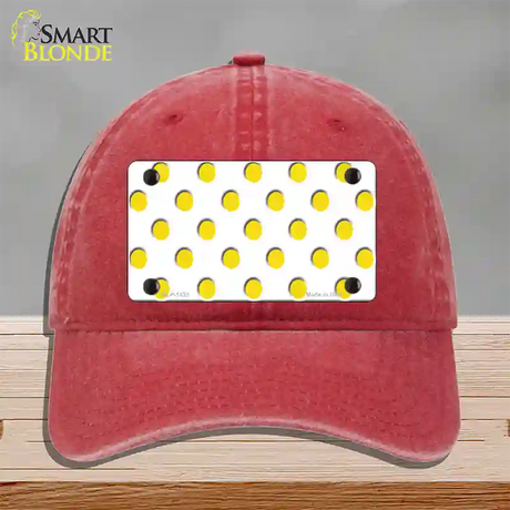 Yellow White Polka Dot Novelty License Plate Hat Unconstructed Cotton / Red