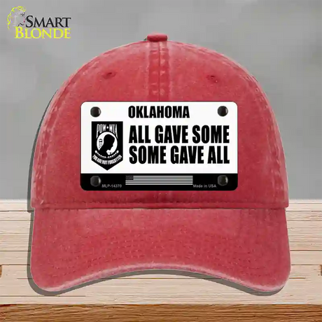 Oklahoma POW MIA Some Gave All Novelty License Plate Hat Unconstructed Cotton / Red