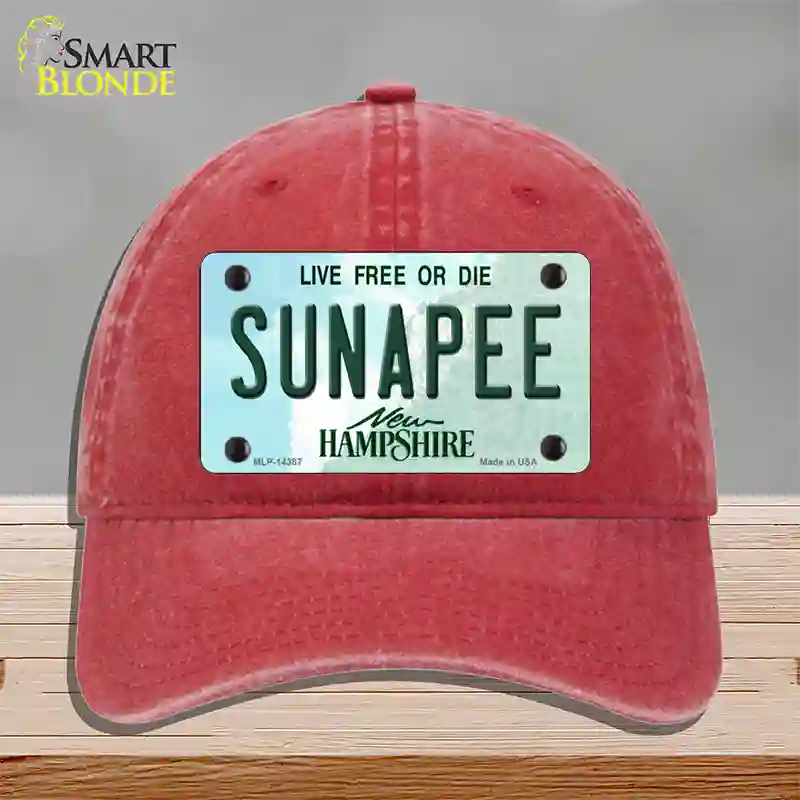 Sunapee New Hampshire Novelty License Plate Hat Unconstructed Cotton / Red