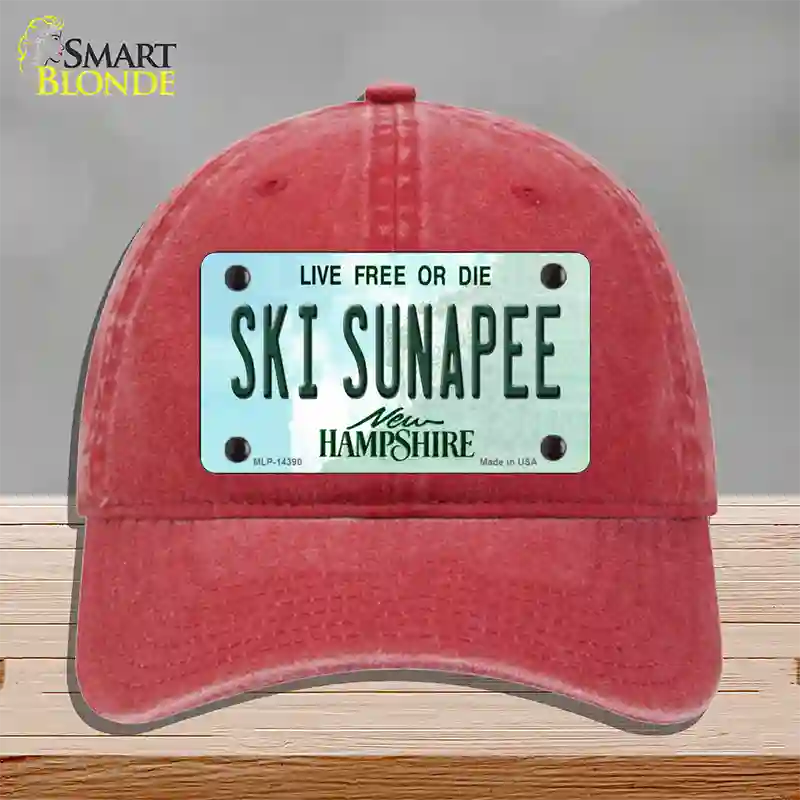 Ski Sunapee New Hampshire Novelty License Plate Hat Unconstructed Cotton / Red