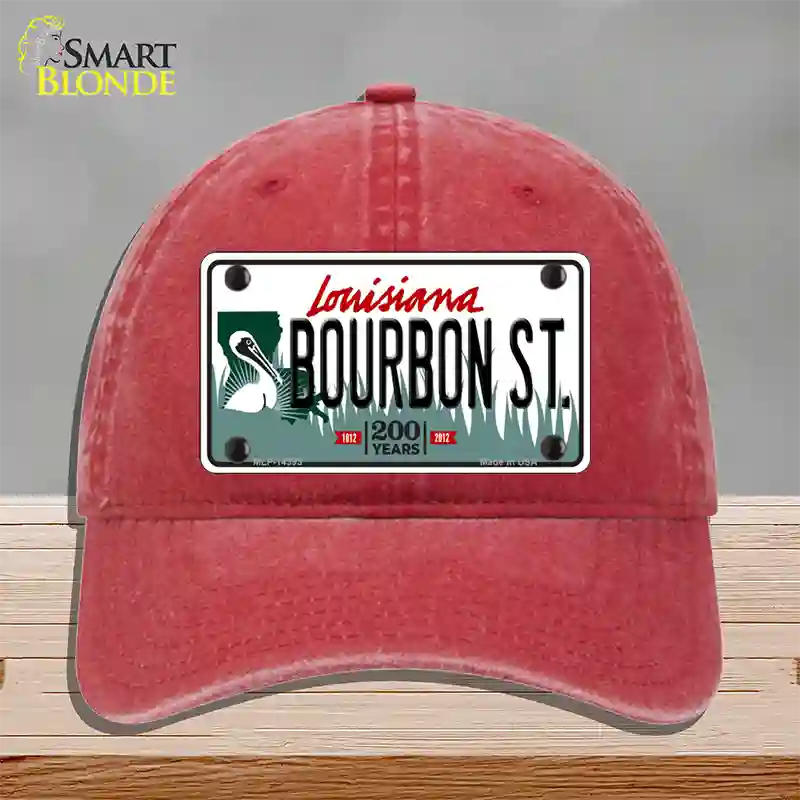 Bourbon St Louisiana Novelty License Plate Hat Unconstructed Cotton / Red