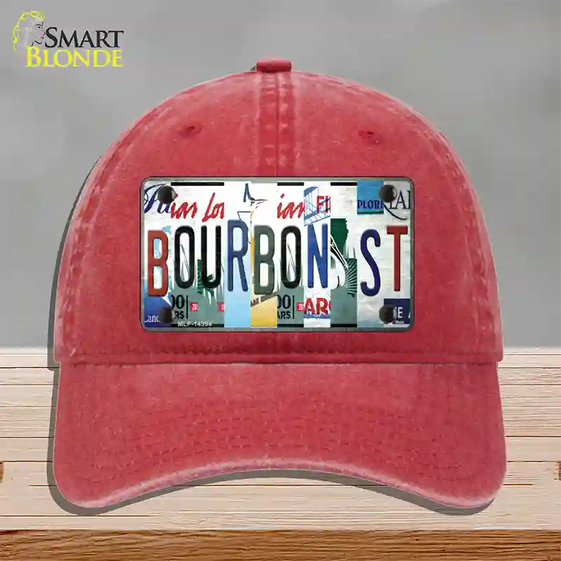 Bourbon St License Plate Art Novelty License Plate Hat Unconstructed Cotton / Red