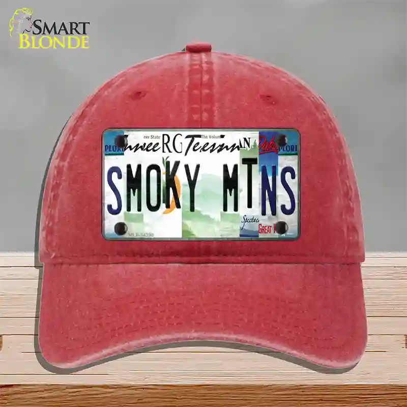 Smoky Mountains License Plate Art Novelty License Plate Hat Unconstructed Cotton / Red