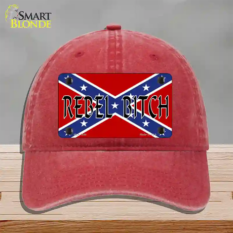 Rebel Bitch Novelty License Plate Hat Unconstructed Cotton / Red