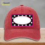 White Black Polka Dots Pink Frame And White Center Oval Novelty License Plate Hat Unconstructed Cotton / Red