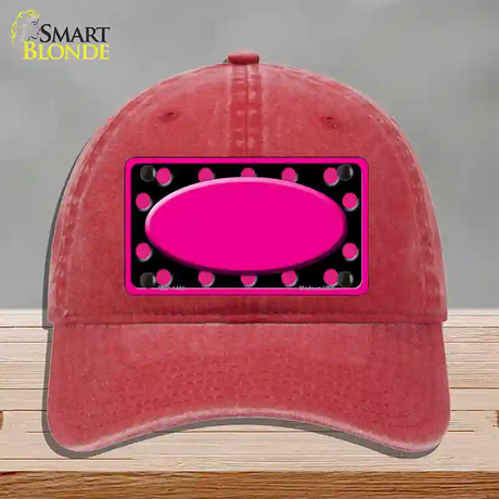 Pink Black Polka Dots Pink Frame And Center Oval Novelty License Plate Hat Unconstructed Cotton / Red