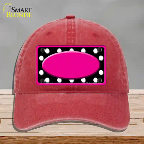 White Black Polka Dots Pink Frame And Center Oval Novelty License Plate Hat Unconstructed Cotton / Red