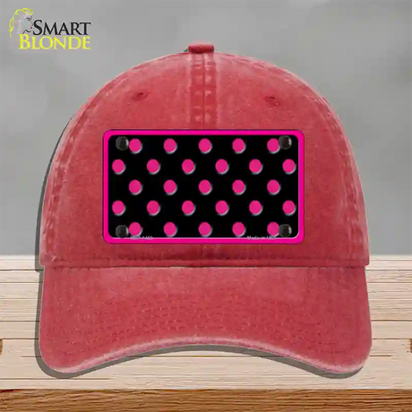 Pink Black Polka Dot Novelty License Plate Hat Unconstructed Cotton / Red