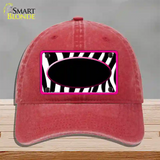 Black White Pink Zebra Center Oval Novelty License Plate Hat Unconstructed Cotton / Red