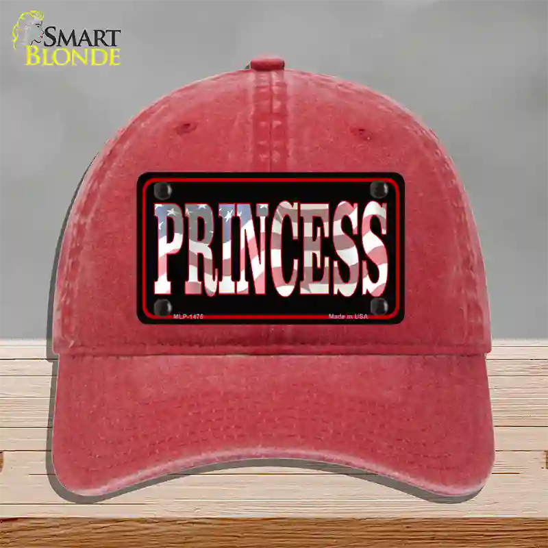 Princess Patriotic Novelty License Plate Hat Unconstructed Cotton / Red