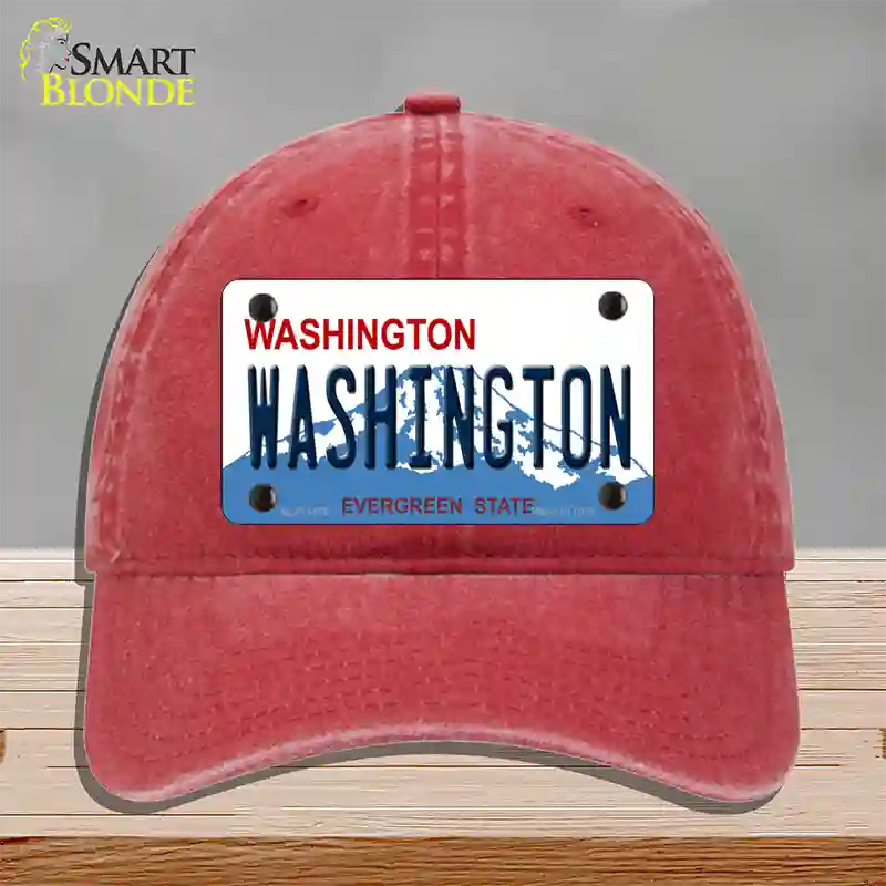 Washington State Novelty License Plate Hat Unconstructed Cotton / Red