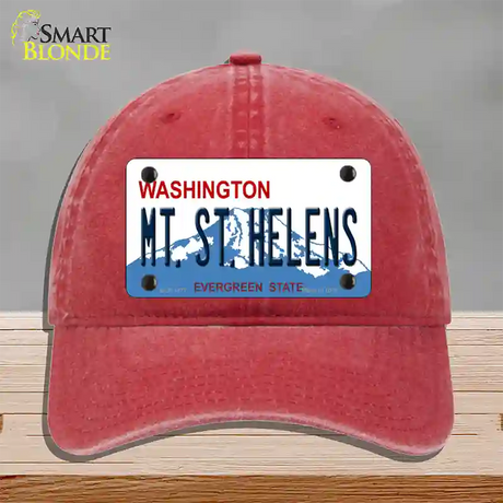 Mt St Helens Washington Novelty License Plate Hat Unconstructed Cotton / Red