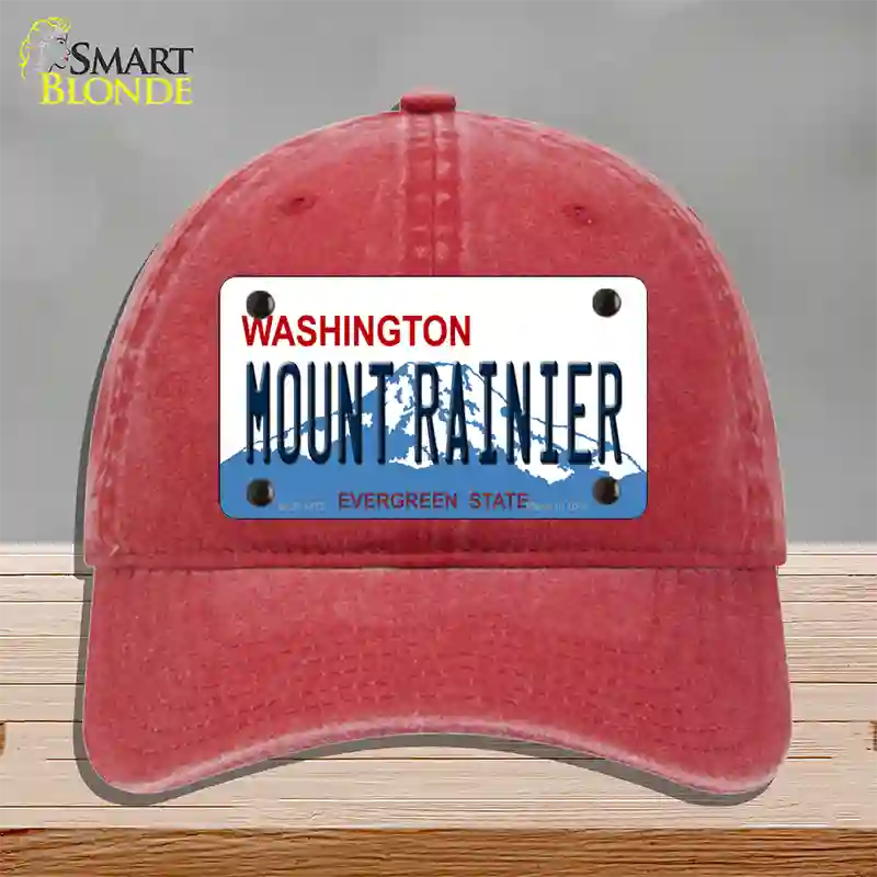 Mount Rainier Washington Novelty License Plate Hat Unconstructed Cotton / Red