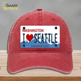 I Love Seattle Washington Novelty License Plate Hat Unconstructed Cotton / Red