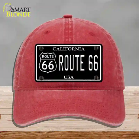 Route 66 California Black Novelty License Plate Hat Unconstructed Cotton / Red