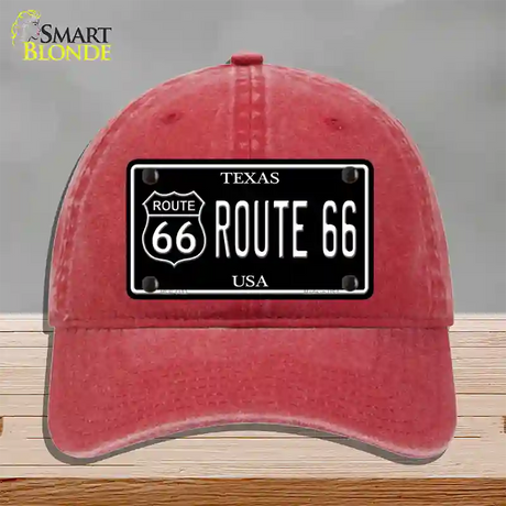 Route 66 Texas Black Novelty License Plate Hat Unconstructed Cotton / Red