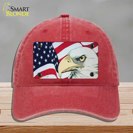 American Flag With Eagle Novelty License Plate Hat Unconstructed Cotton / Red