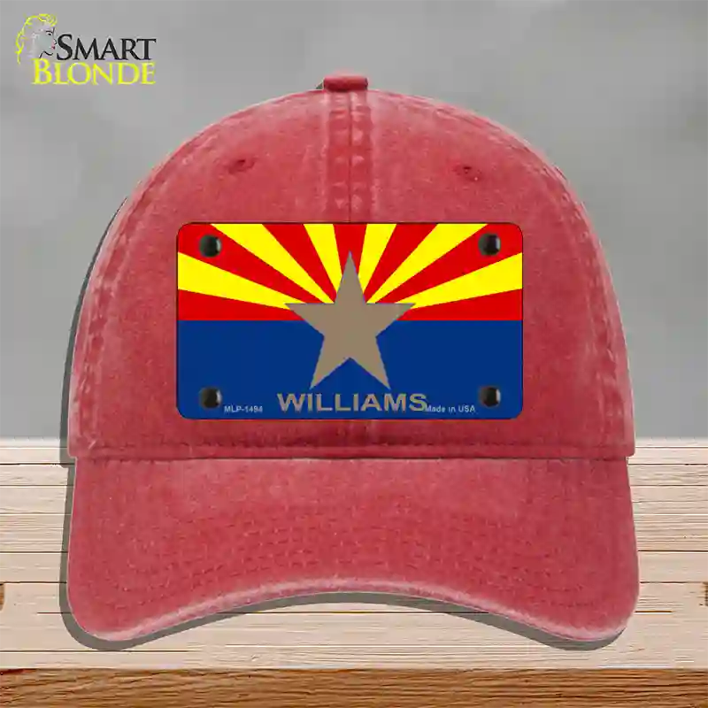 Williams Arizona Flag Novelty License Plate Hat Unconstructed Cotton / Red