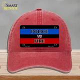 Police Vs. Fire Novelty License Plate Hat Unconstructed Cotton / Red