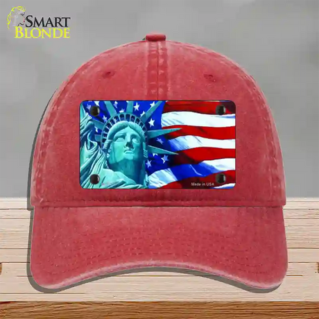 Lady Liberty Novelty License Plate Hat Unconstructed Cotton / Red