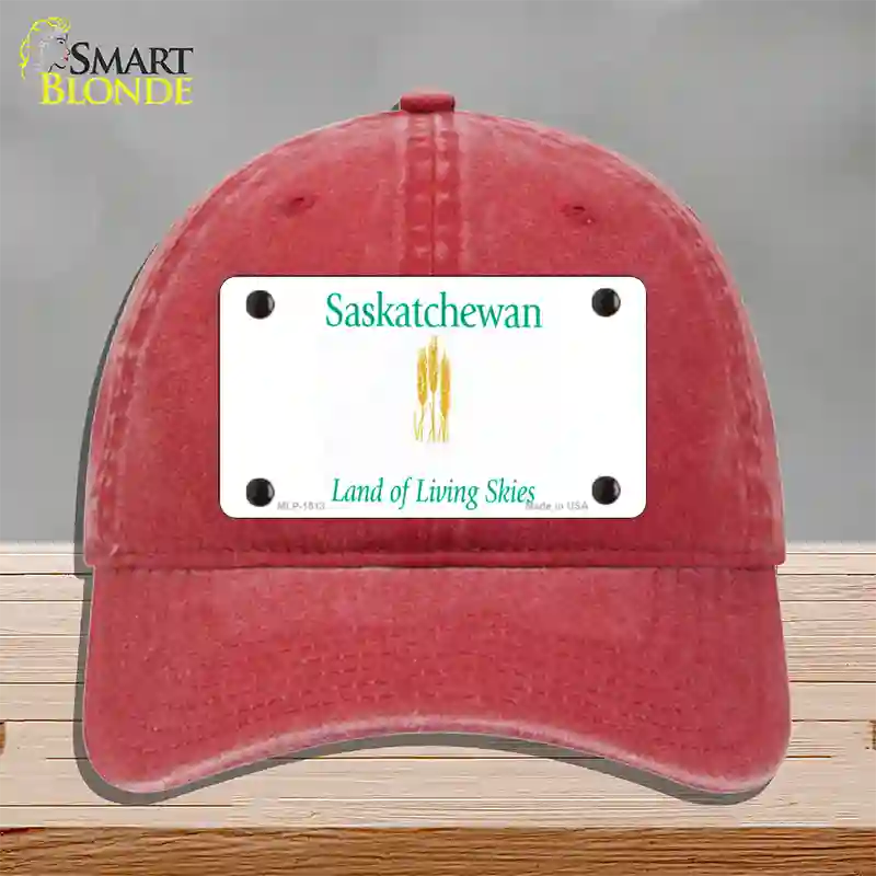 Saskatchewan Novelty License Plate Hat Unconstructed Cotton / Red