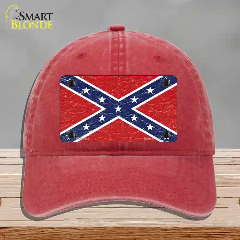 Distressed Confederate Flag Novelty License Plate Hat Unconstructed Cotton / Red