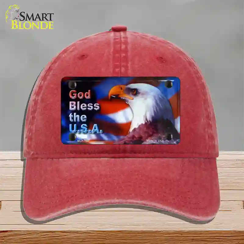 God Bless USA Eagle Novelty License Plate Hat Unconstructed Cotton / Red