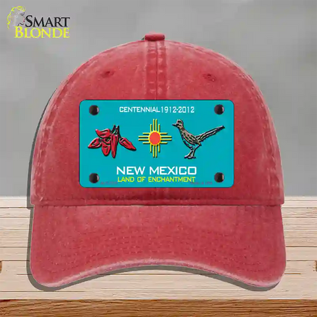 Red Chili & Road Runner New Mexico Teal Novelty License Plate Hat Unconstructed Cotton / Red