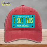 I Ski Taos New Mexico Novelty License Plate Hat Unconstructed Cotton / Red