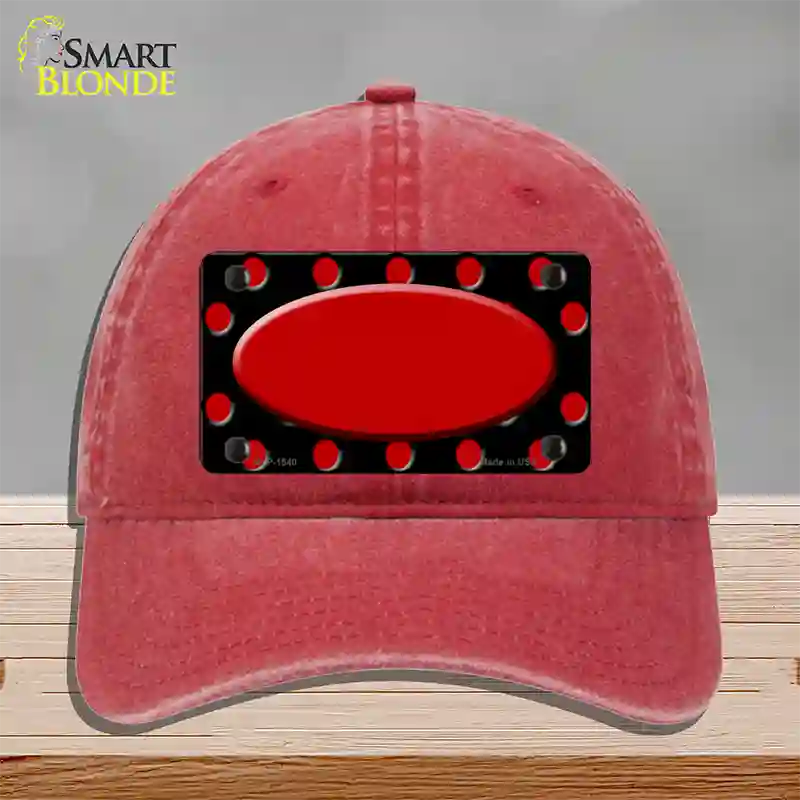 Red Black Polka Dot Red Center Oval Novelty License Plate Hat Unconstructed Cotton / Red