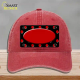 Red Black Polka Dot Red Center Oval Novelty License Plate Hat Unconstructed Cotton / Red