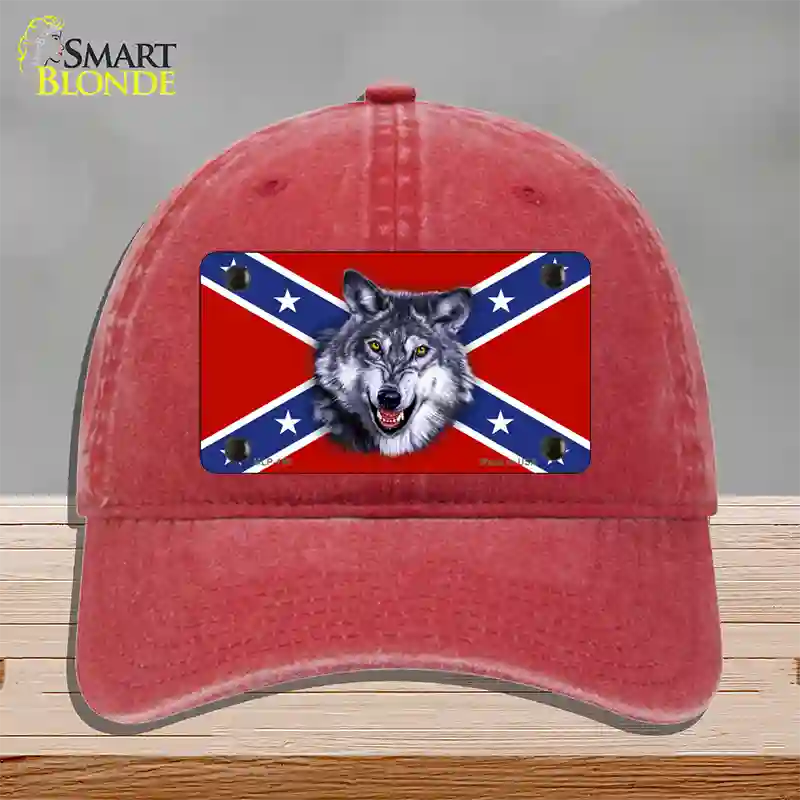 Confederate Flag Wolf Novelty License Plate Hat Unconstructed Cotton / Red