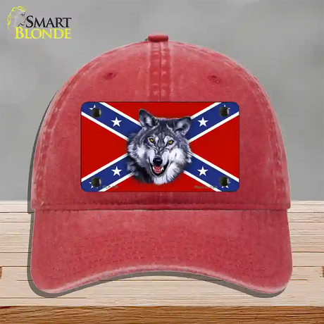 Confederate Flag Wolf Novelty License Plate Hat Unconstructed Cotton / Red