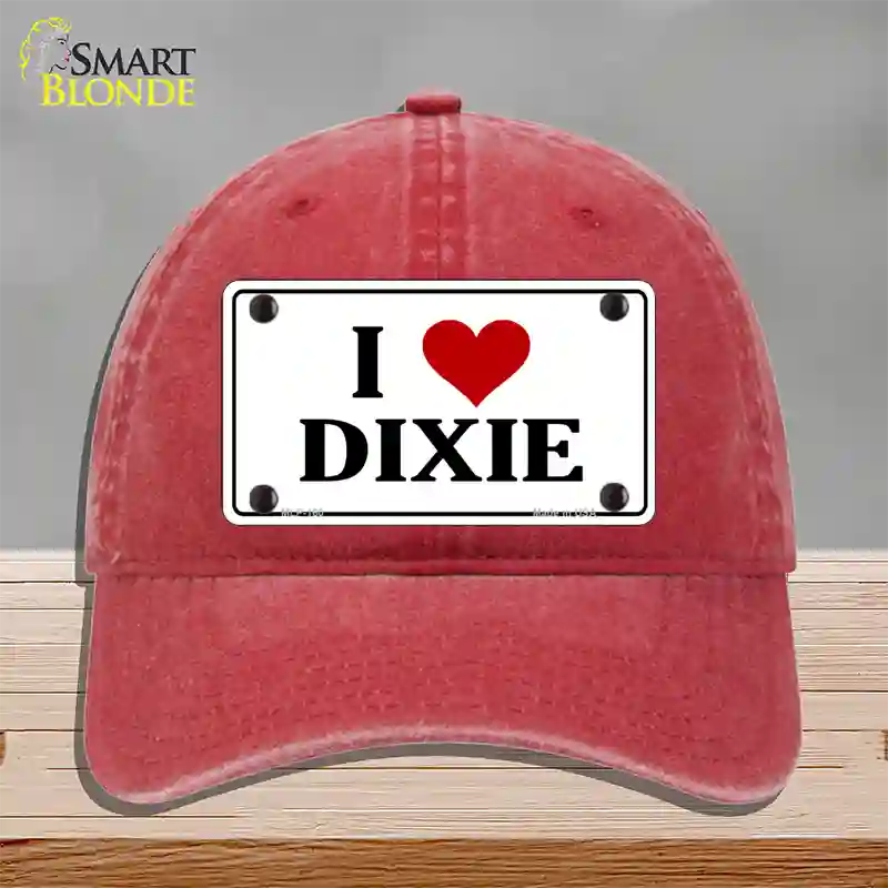 I Love Dixie Novelty License Plate Hat Unconstructed Cotton / Red