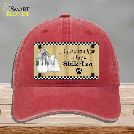 Pencil Sketch Shih Tzu Novelty License Plate Hat Unconstructed Cotton / Red