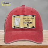 Pencil Sketch Yorkie Novelty License Plate Hat Unconstructed Cotton / Red