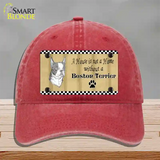 Pencil Sketch Boston Terrier Novelty License Plate Hat Unconstructed Cotton / Red