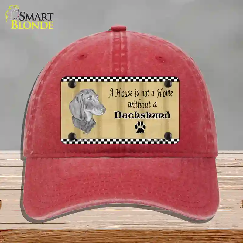 Pencil Sketch Dachshund Novelty License Plate Hat Unconstructed Cotton / Red