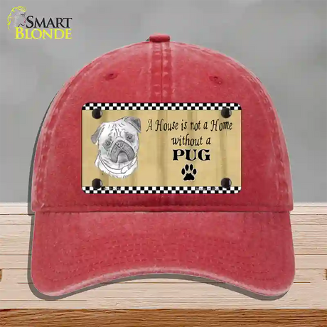 Pencil Sketch Pug Novelty License Plate Hat Unconstructed Cotton / Red