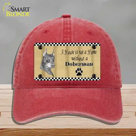 Pencil Sketch Doberman Metal Dog Novelty License Plate Hat Unconstructed Cotton / Red