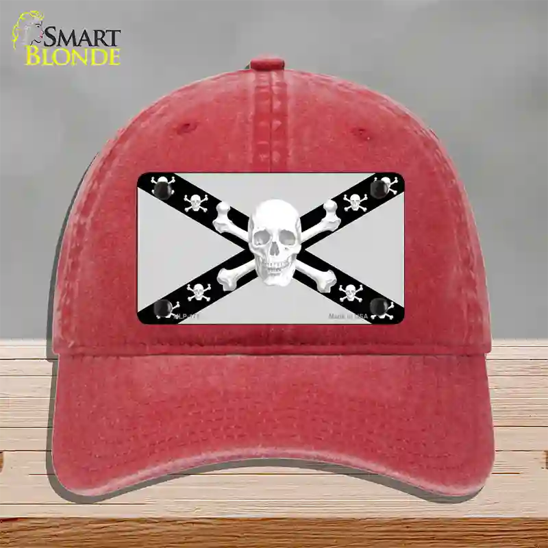 Skull Black & Silver Novelty License Plate Hat Unconstructed Cotton / Red