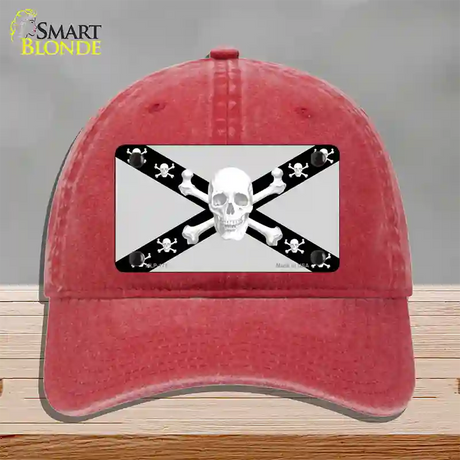 Skull Black & Silver Novelty License Plate Hat Unconstructed Cotton / Red