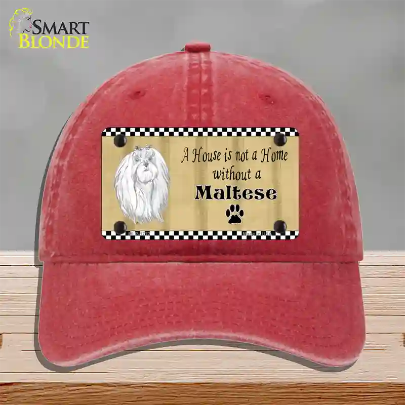 Pencil Sketch Maltese Novelty License Plate Hat Unconstructed Cotton / Red