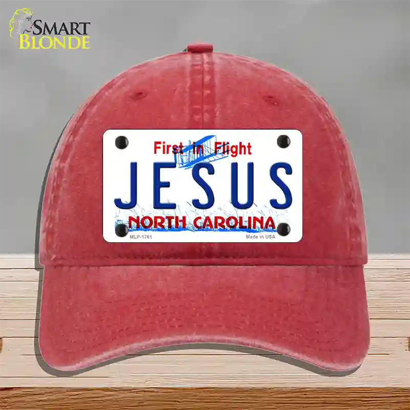 Jesus North Carolina Novelty License Plate Hat Unconstructed Cotton / Red