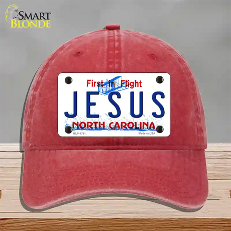 Jesus North Carolina Novelty License Plate Hat Unconstructed Cotton / Red