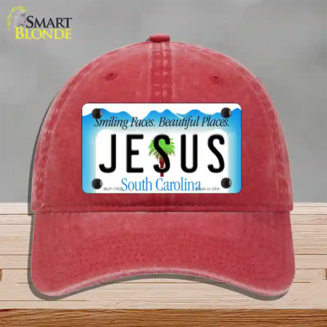 Jesus South Carolina Blue Novelty License Plate Hat Unconstructed Cotton / Red