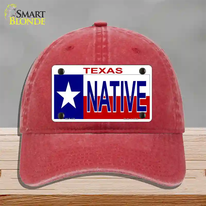 Native Texas Novelty License Plate Hat Unconstructed Cotton / Red