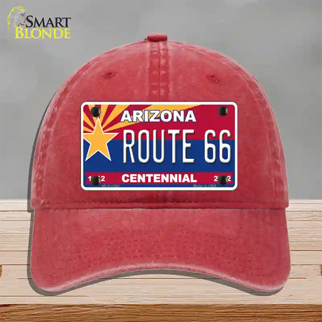 Arizona Centennial Route 66 Novelty License Plate Hat Unconstructed Cotton / Red