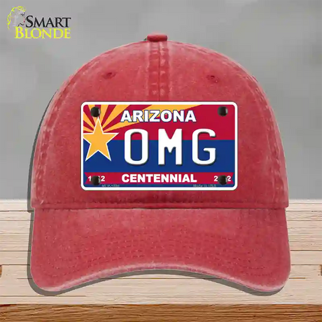 Arizona Centennial OMG Novelty License Plate Hat Unconstructed Cotton / Red