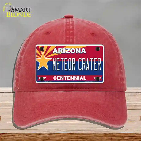 Arizona Centennial Meteor Crater Novelty License Plate Hat Unconstructed Cotton / Red